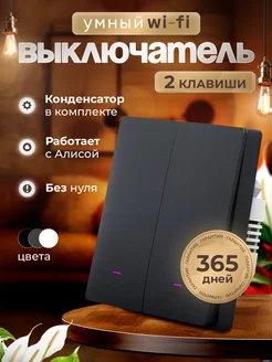 Умный выключатель с Алисой Wi-Fi, двухклавишный, черный