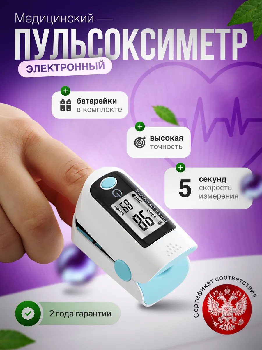 Пульсоксиметр медицинский на палец , бирюзовый