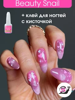 Накладные ногти с дизайном и клеем типсы длинные Beauty Snail 233042293 купить за 400 ₽ в интернет-магазине Wildberries