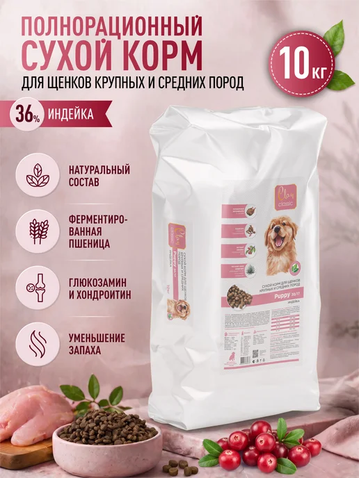 Сухой корм CLAN Classic для собак, крупные, средние, щенки, индейка, 11 кг