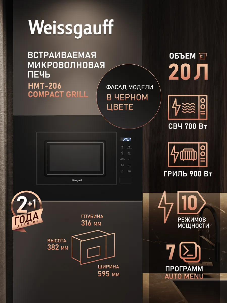 Встраиваемая микроволновая печь HMT-206 Compact Grill