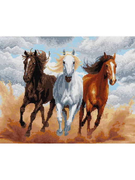 Art on Canvas Тройка лошадей Алмазная мозаика на подрамнике 40х50, 40x50, фото 2
