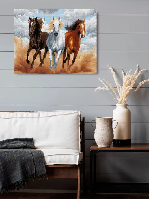 Art on Canvas Тройка лошадей Алмазная мозаика на подрамнике 40х50, 40x50, фото 3