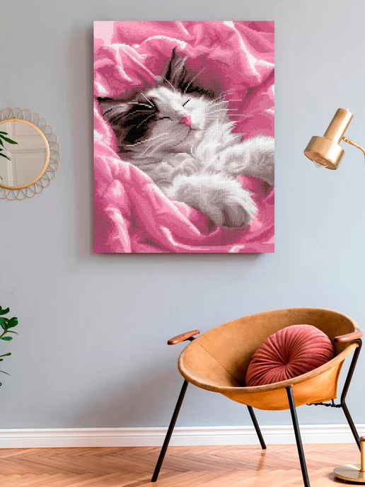 Art on Canvas Кот в пледе Алмазная мозаика на подрамнике 40х50 см, 40x50 см, фото 3
