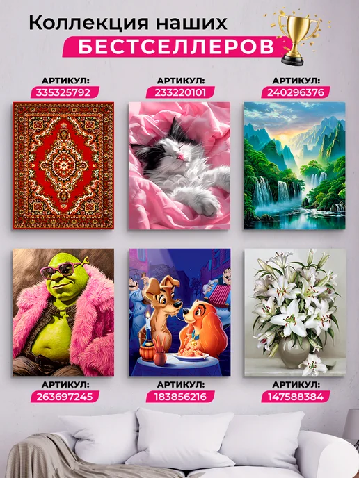 Art on Canvas Кот в пледе Алмазная мозаика на подрамнике 40х50 см, 40x50 см, фото 7