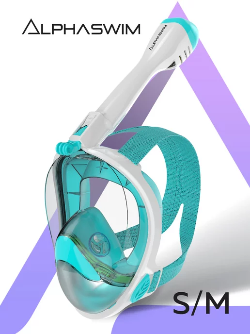 ALPHA SWIM маска для плавания с трубкой для снорклинга, голубой