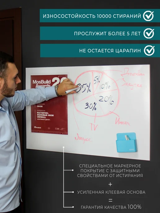 UNIWALL Доска магнитно-маркерная матовая самоклеящаяся 60х90 см, 60x90 см, фото 2
