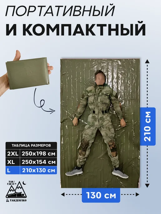 ТакДеялко Термоодеяло спасательное усиленное олива L, 3 шт, 3 шт, фото 3