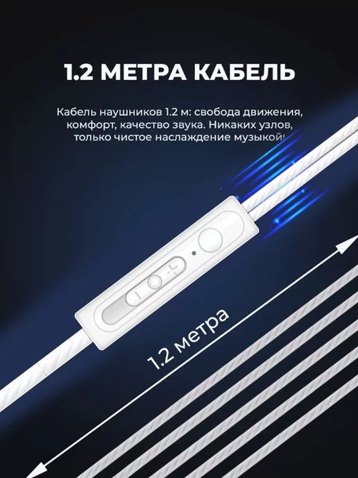 Наушники проводные с микрофоном, белый, фото 2