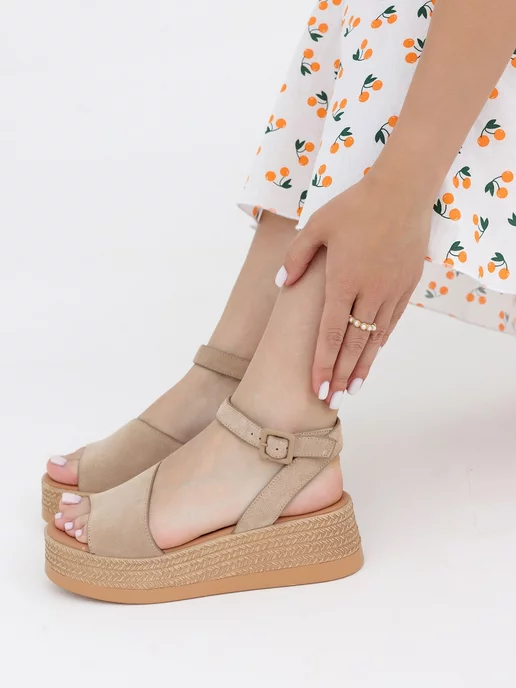 Beon Wear Босоножки летние на платформе танкетке, бежевый, фото 2