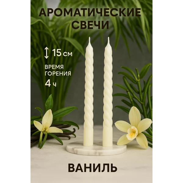 Свечи витые интерьерные с запахом ванили 2 шт