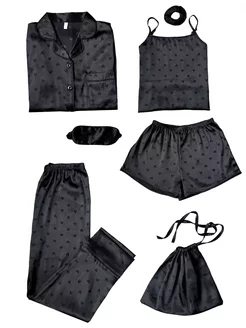 Шелковая пижама со штанами и шортами комплект 7в1 MOMISS 233946731 купить за 1 980 ₽ в интернет-магазине Wildberries