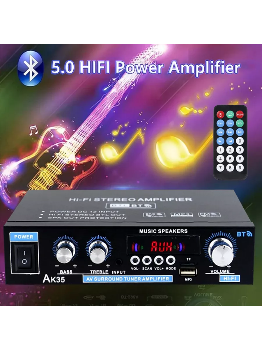 yсилитель для колонки 2 канала,ak35 Bluetooth5.0 FM,3.5mm
