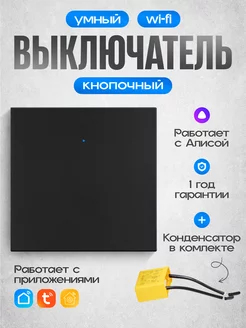 Умный кнопочный WI-FI выключатель с Алисой одноклавишный