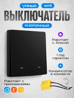 Умный выключатель с Алисой и wi-fi двухклавишный