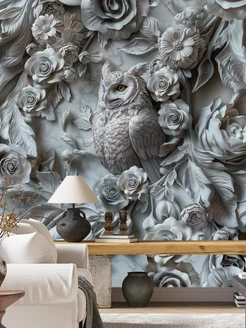 200х270 Объемные 3D Фотообои серые цветы и птица Hit Wall 234424644 купить за 3 266 ₽ в интернет‑магазине Wildberries