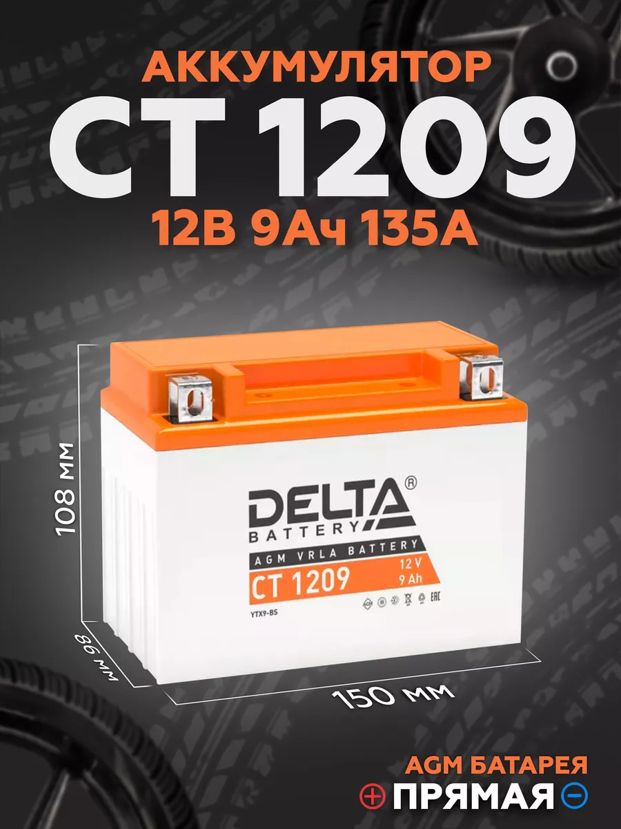 Аккумулятор для мотоцикла CT 1209, 12V 9Ah DELTA BATTERY 234632080 купить за 2 308 ₽ в интернет-магазине Wildberries