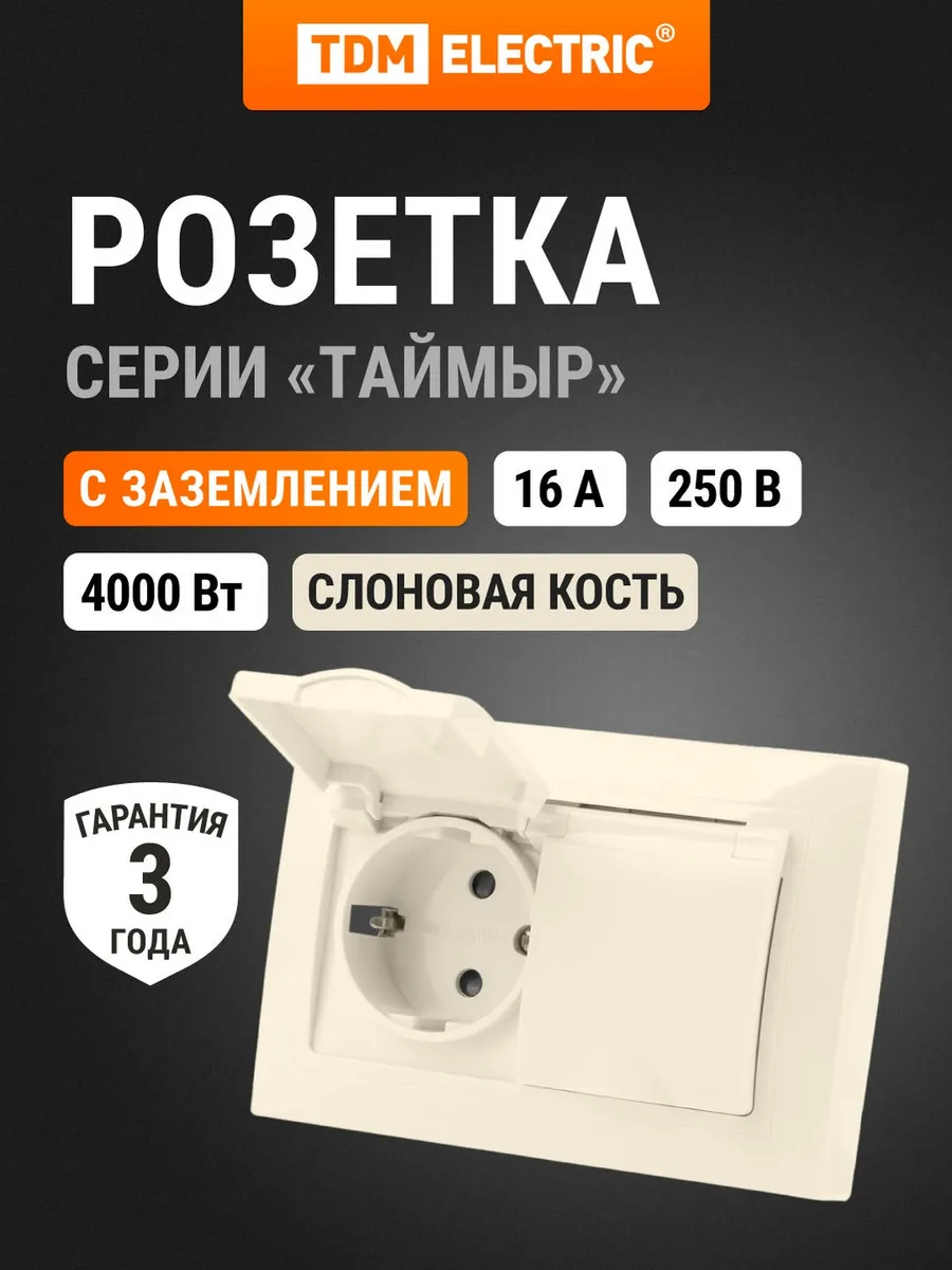 Розетка двойная с заземлением встраиваемая с крышкой 16А TDM