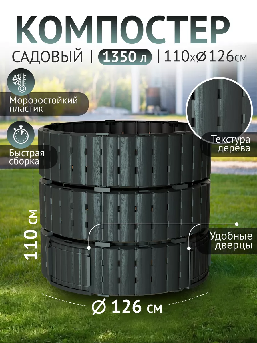 Компостер садовый 1350 л черный круглый