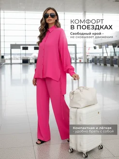 Рубашка летняя легкая с длинным рукавом Katty Po. Цвет фуксия, ярко-розовый. Вид 3.