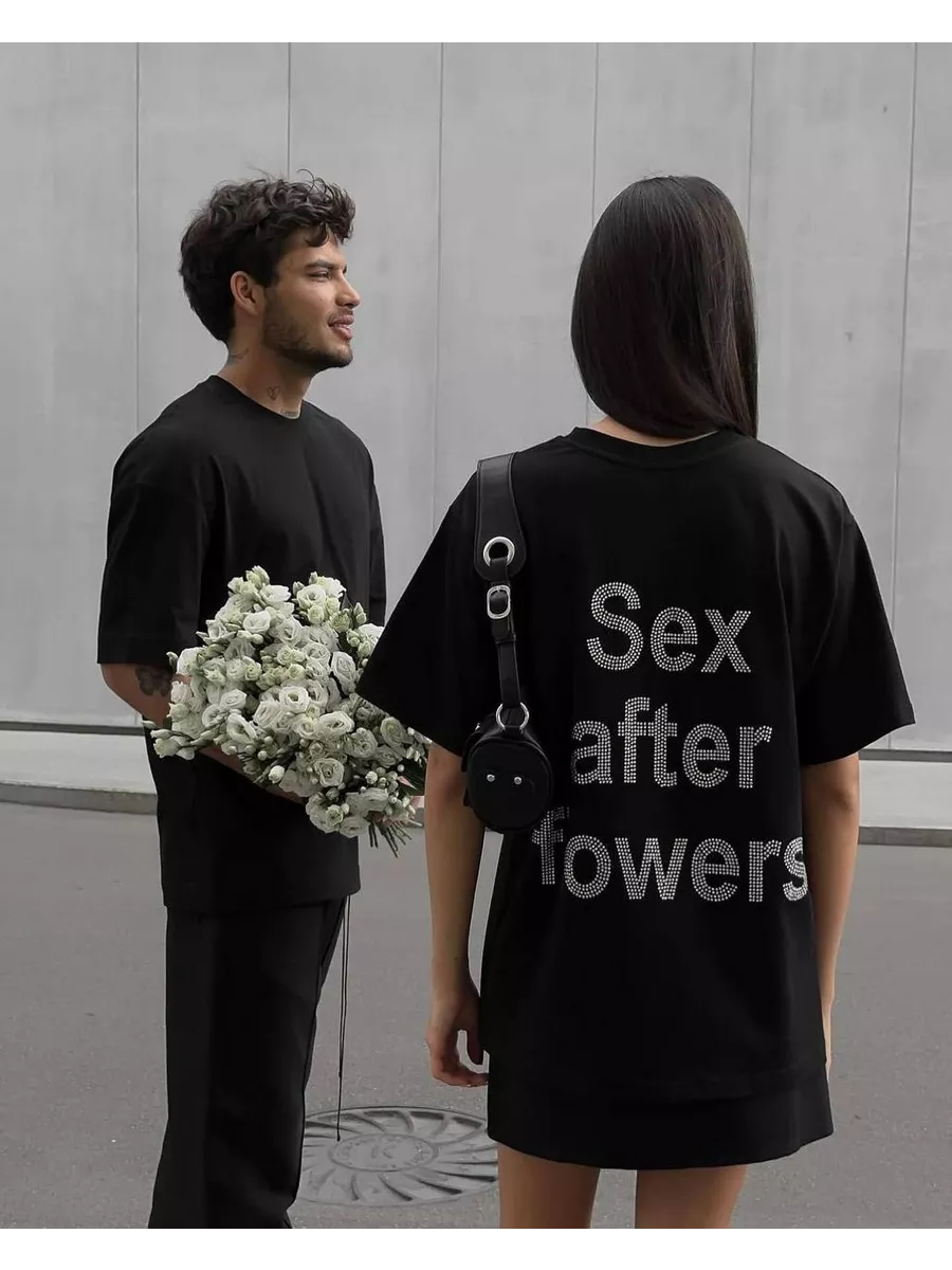 Футболка со стразами Оверсайз Sex after flowers KriSSmaK 234739934 купить в  интернет-магазине Wildberries
