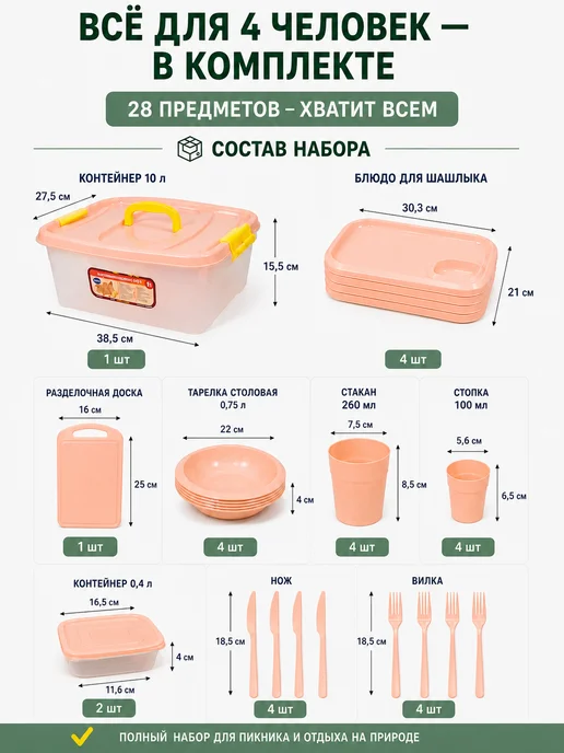 ИНТЕРМ Набор посуды для пикника на 4 персоны, оранжевый, фото 3