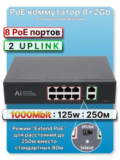 Коммутатор PoE 8 портов +2 LAN Гигабит