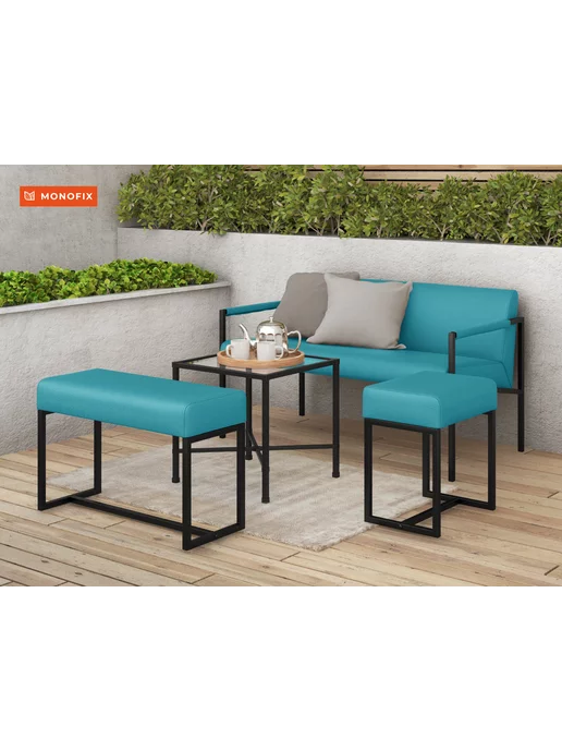 MONOFIX Садовый диван Юнта, уличная ткань светло-бежевый, голубой, фото 8