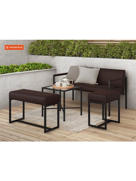 MONOFIX Садовый диван Юнта, уличная ткань светло-бежевый, коричневый, фото 8