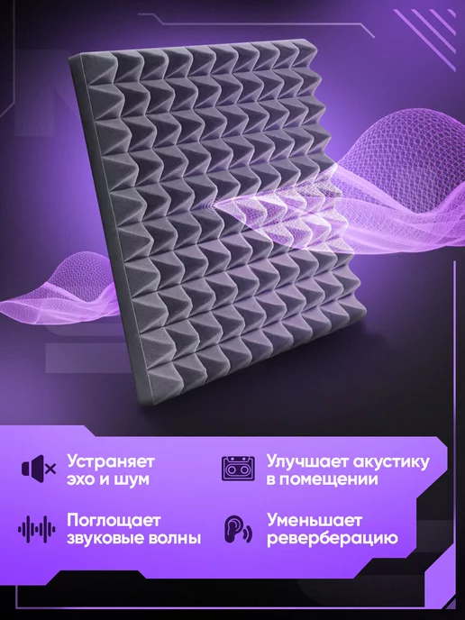SGM Акустический поролон пирамида 2х1 м, 2x1 м, 1 м, фото 2