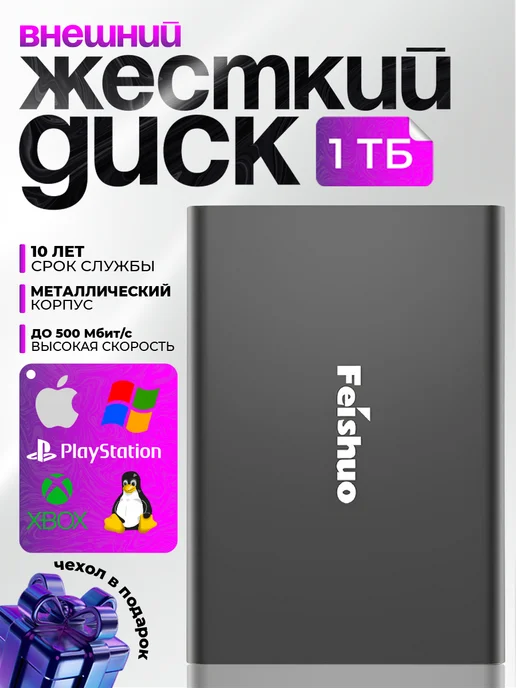 Feishuo Внешний жесткий диск 1ТБ HDD, 1 ТБ