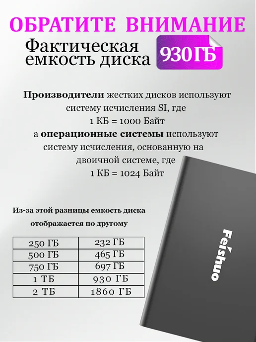 Feishuo Внешний жесткий диск 1ТБ HDD, 1 ТБ, фото 6