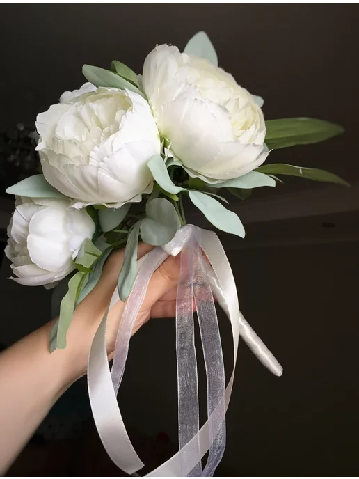 Flowery Club Букет невесты Пионы на свадьбу, Белый дублер свадебный, белый, фото 2
