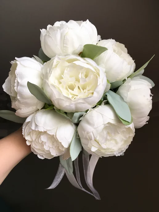 Flowery Club Букет невесты Пионы на свадьбу, Белый дублер свадебный, белый, фото 7