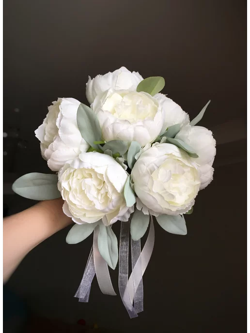 Flowery Club Букет невесты Пионы на свадьбу, Белый дублер свадебный, белый, фото 8