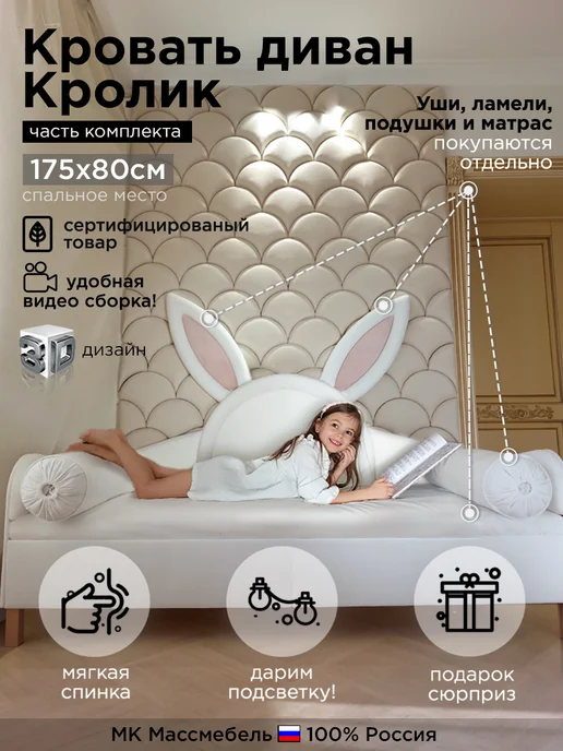 МассМебель Детский диван с ушами и мягкой спинкой 185, вариант