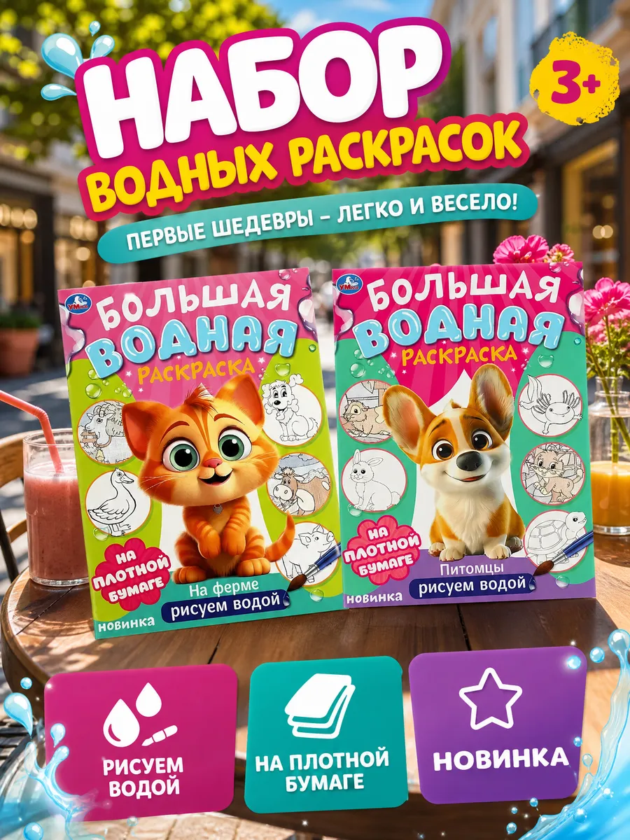 Водная раскраска многоразовая для малышей большая животные