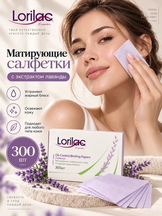 Lorilac Матирующие салфетки для лица, лаванда 300 шт, 300 шт