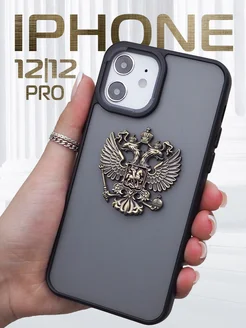 Чехол на iPhone 12 и iPhone 12 Pro Герб РФ металлический