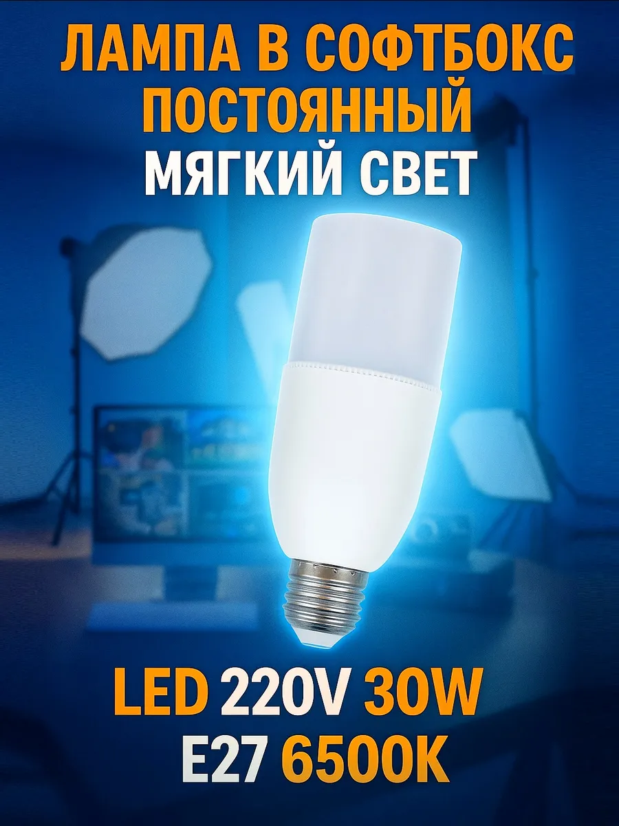Лампа в софтбокс мягкий свет LED 30W E27 6500K