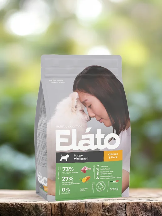 Сухой корм Elato Holistic для собак, мелкие, щенки, курица, утка, 0,5 кг