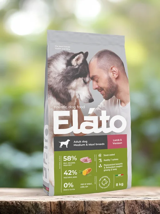 Сухой корм Elato Holistic для собак, крупные, средние, оленина, ягненок, 8 кг
