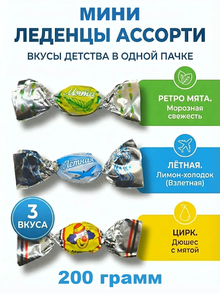 Конфеты леденцовые ассорти "Вкусы Детства" 200 гр