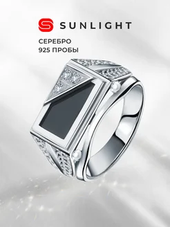 Серебряное кольцо с фианитами и ониксом SUNLIGHT 235792416 купить за 3 390 ₽ в интернет-магазине Wildberries