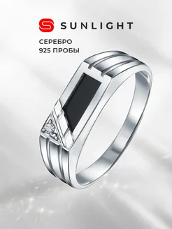 Серебряное кольцо с фианитами и ониксом SUNLIGHT 235792502 купить за 1 790 ₽ в интернет-магазине Wildberries