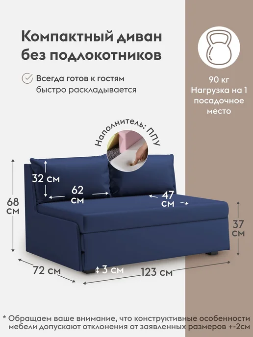 Правила мебели Прямой диван Крафт Темно-синий, саржа, синий, фото 2