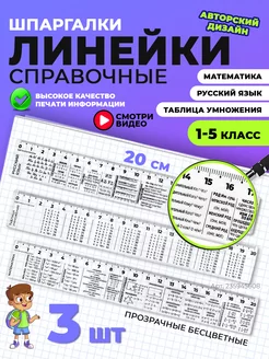 Линейка школьная справочная 3 шт. математика