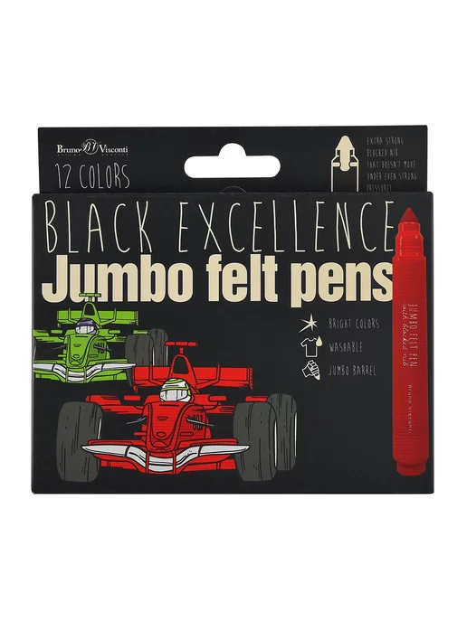 BRUNO VISCONTI Фломастеры утолщенные 12 цветов "JUMBO BLACK EXCELLENCE", 12 цв., фото 2