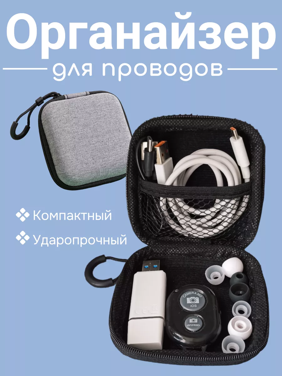 Органайзер для хранения проводов серый 8х8х3,5см