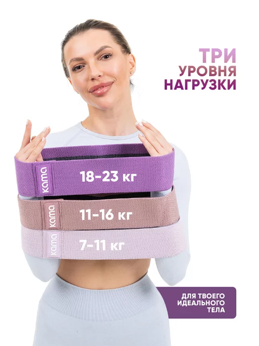 Kama Фитнес резинки тканевые, эспандеры, 3 шт, 3 шт, фото 2